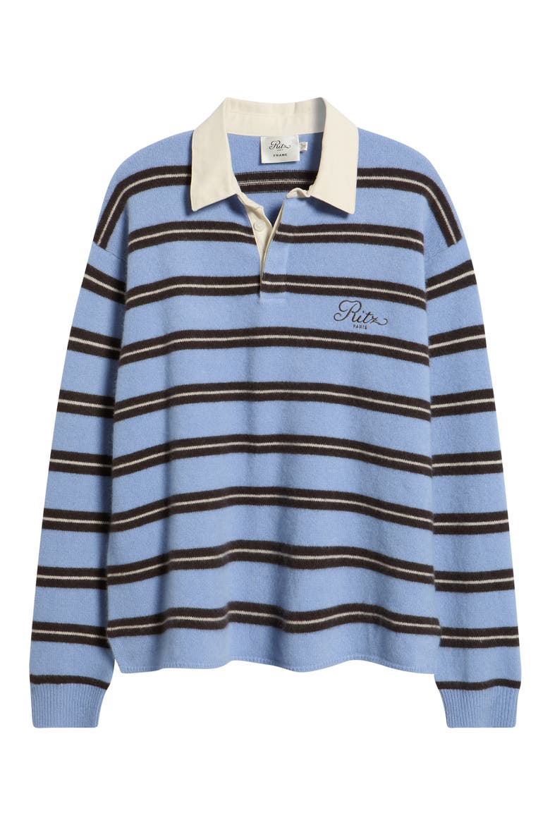 x The Ritz Paris Stripe Long Sleeve Cashmere Polo Sweater, Alternate, color, LIGHT BLUE MULTI