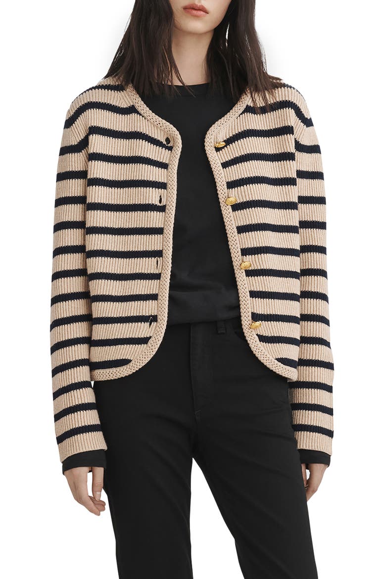 Nancy Stripe Wool Blend Cardigan, Main, color, OATMEAL