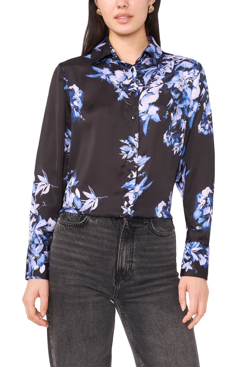 Floral Button-Up Shirt, Alternate, color, DUSTY BLUE