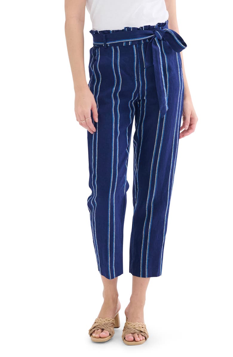 Hatley Beach Stripe Paperbag Waist Linen Pants, Main, color, 