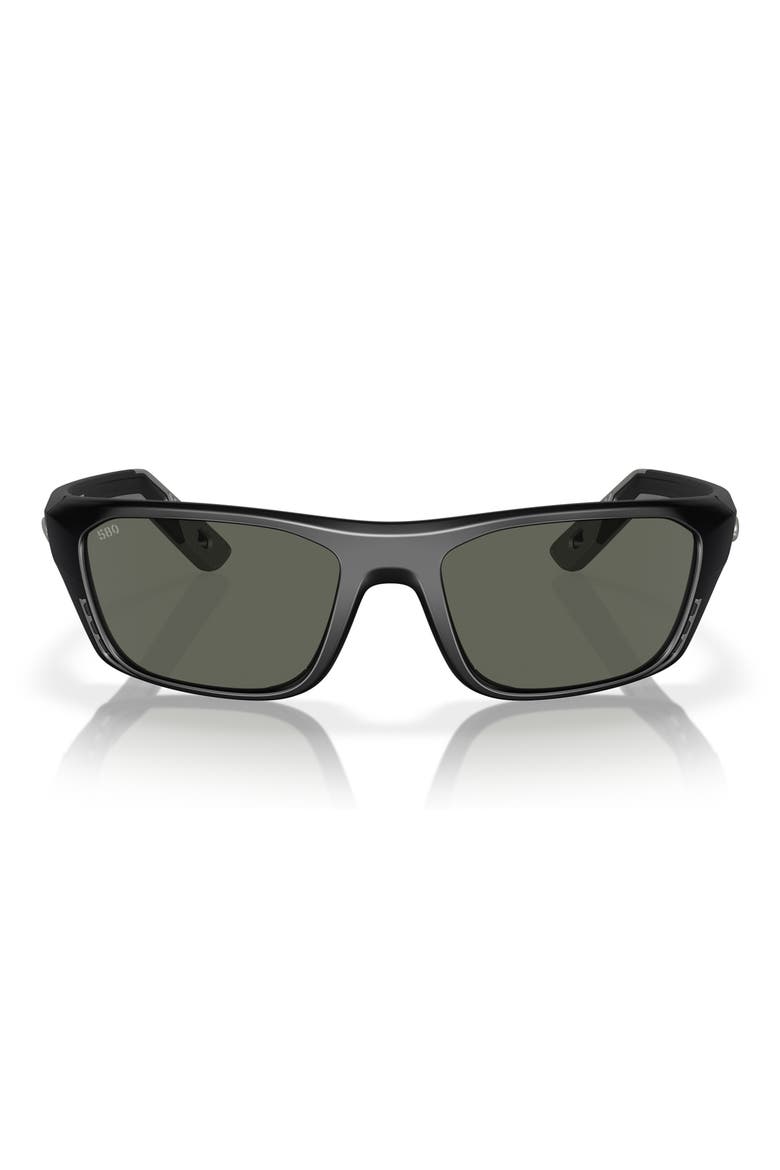 57mm Polarized Rectangular Sunglasses, Main, color, MATTE BLACK/ GRAY 580G