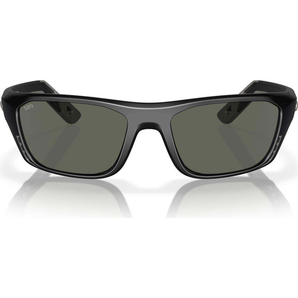 Costa Del Mar 57mm Polarized Rectangular Sunglasses In Matte Black/gray 580g