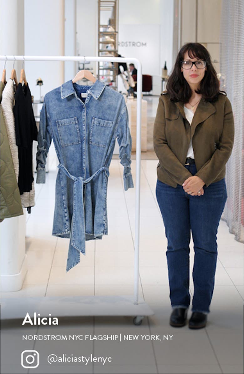 Brigita Ruched Sleeve Denim Mini Shirtdress, sales video thumbnail