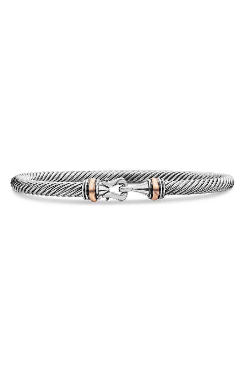 David Yurman Buckle Classic Cable Bracelet in Sterling Silver with 18K Rose Gold, 4mm, Main, color, Silver