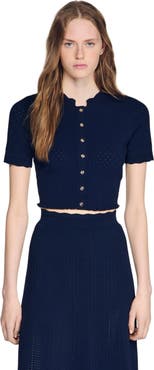 SANDRO Cropped pointelle knit cardigan