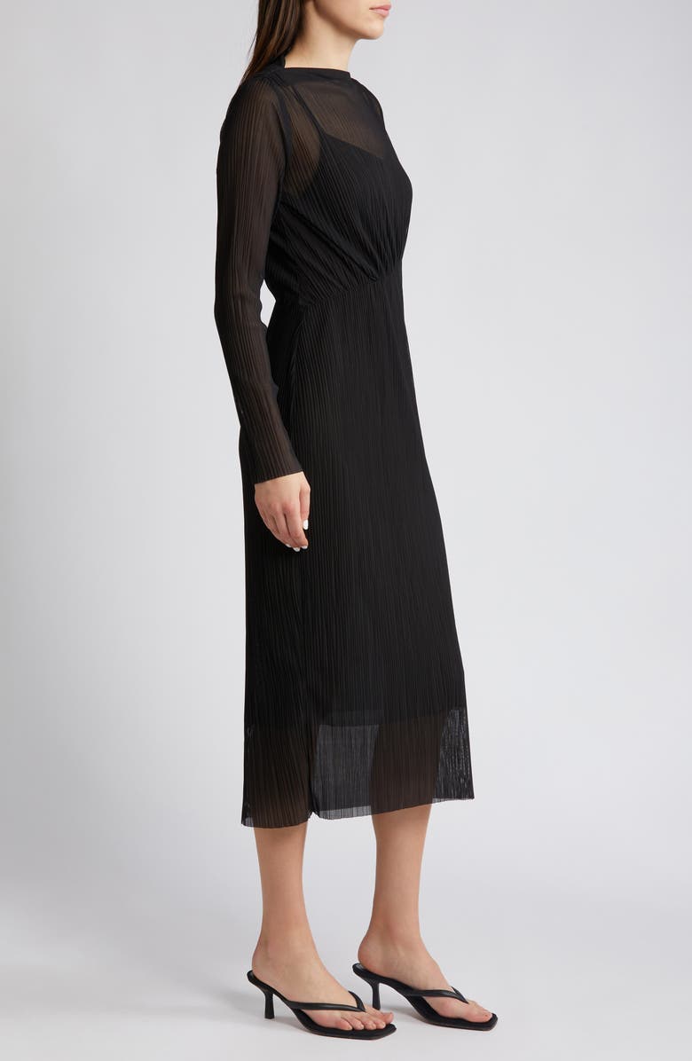 & Other Stories Long Sleeve Crinkle Mesh Midi Dress, Alternate, color, 