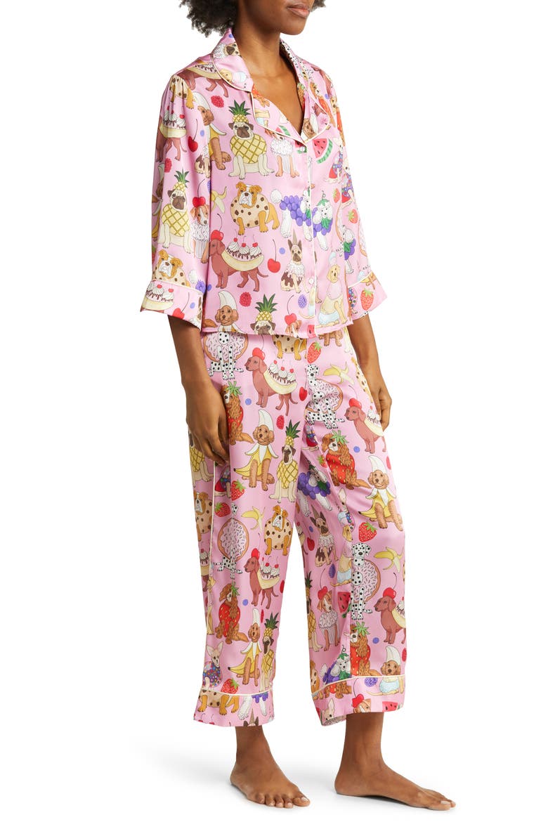 Dessert Dogs Satin Pajamas, Alternate, color, PINK