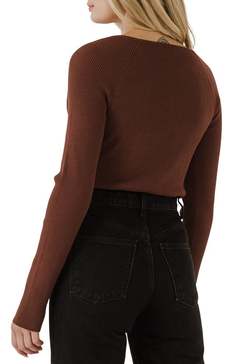 Double Cutout Long Sleeve Knit Top, Alternate, color, BROWN