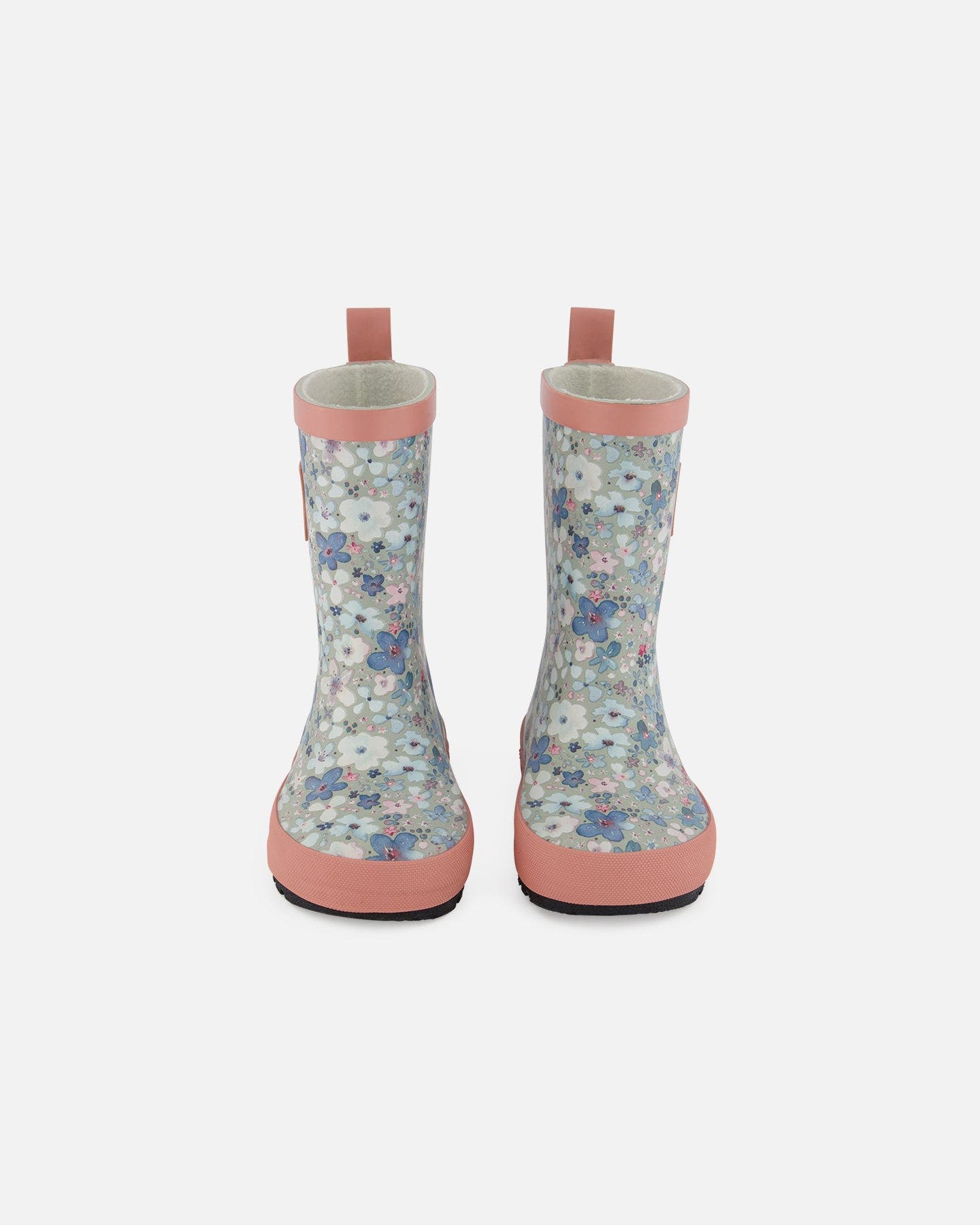 Deux par Deux Girl's Rain Boots Baby Blue Printed Watercolor Flowers, Main, color, 