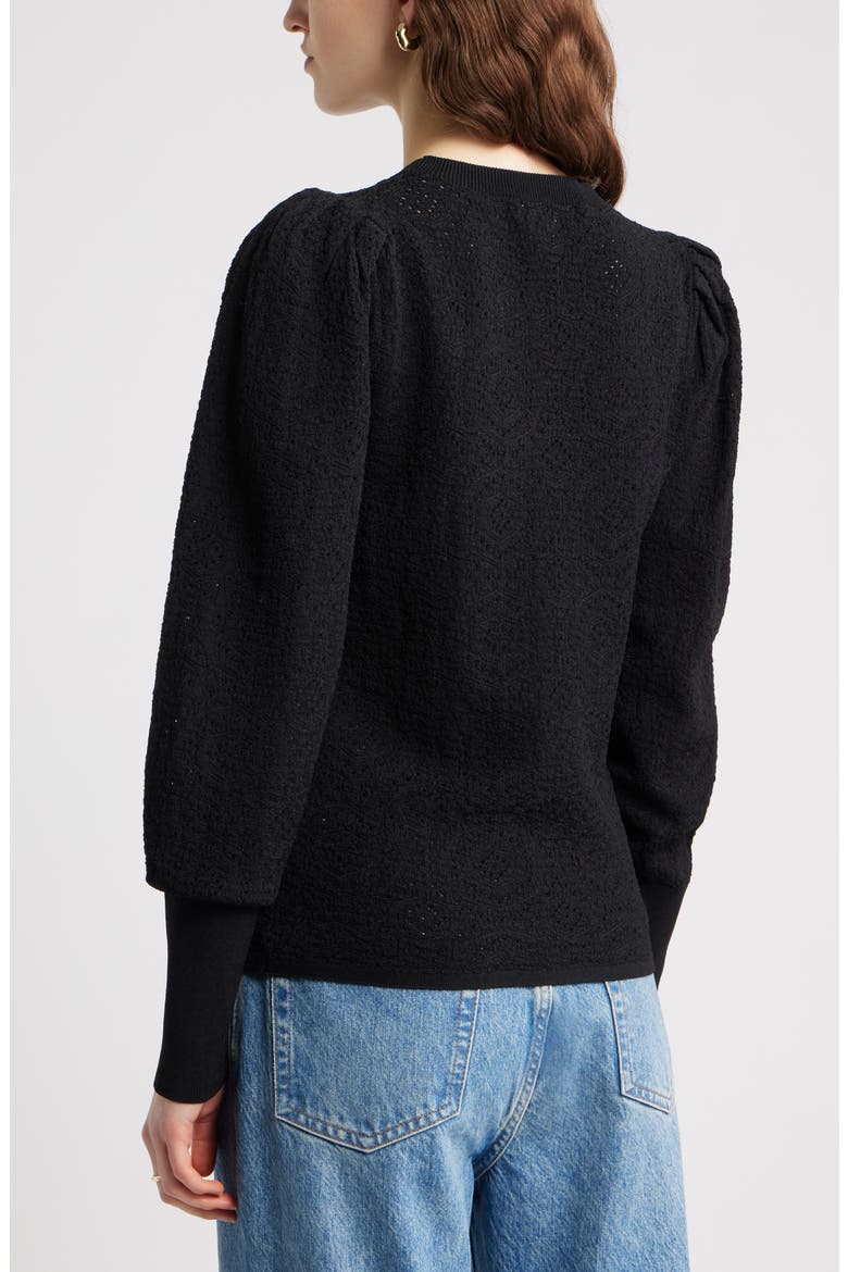 Lacy Open Stitch Sweater, Alternate, color, BLACK