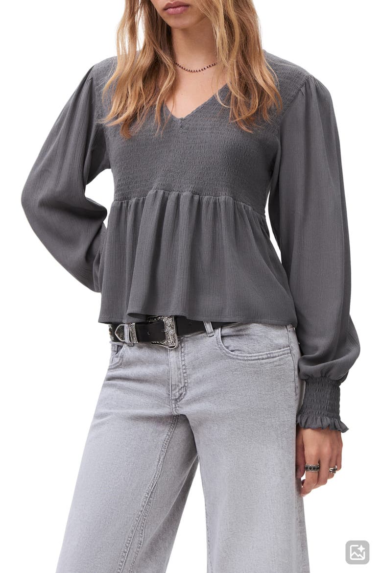 Smocked Flowy Top, Main, color, CHARCOAL