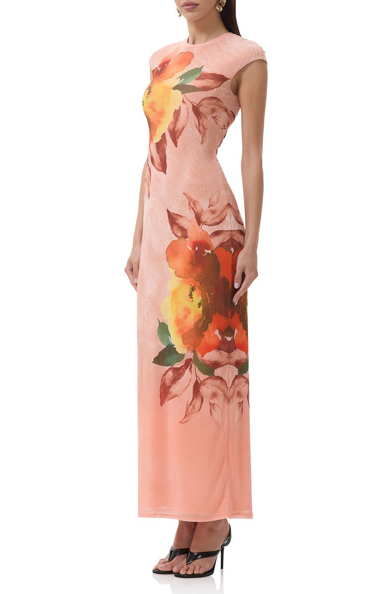 AFRM Cody Print Cap Sleeve Mesh Maxi Dress, Alternate, color, Snake Bloom