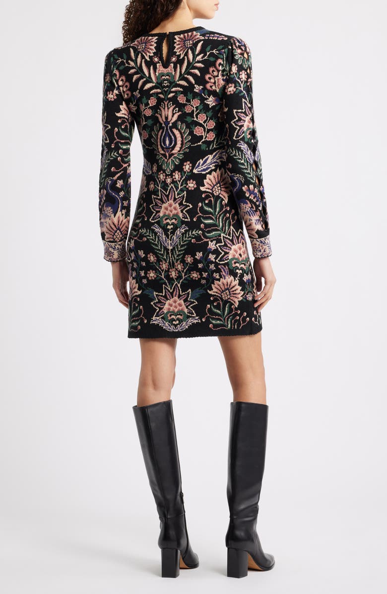 FARM Rio Marvelous Garden Knit Long Sleeve Dress, Alternate, color, Black