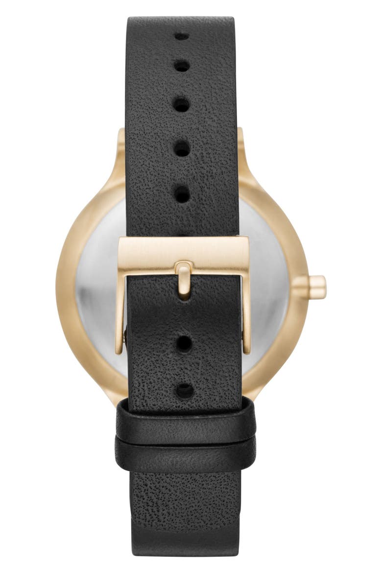 Anita Leather Strap Watch, 34mm, Alternate, color, BLACK/ WHITE/ GOLD