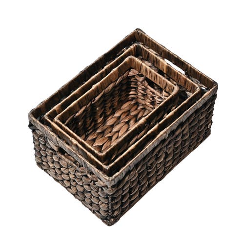 Happimess Hayden Bohemian Cottage Handwoven Hyacinth Rectangular Nesting Baskets With Handles, In Brown