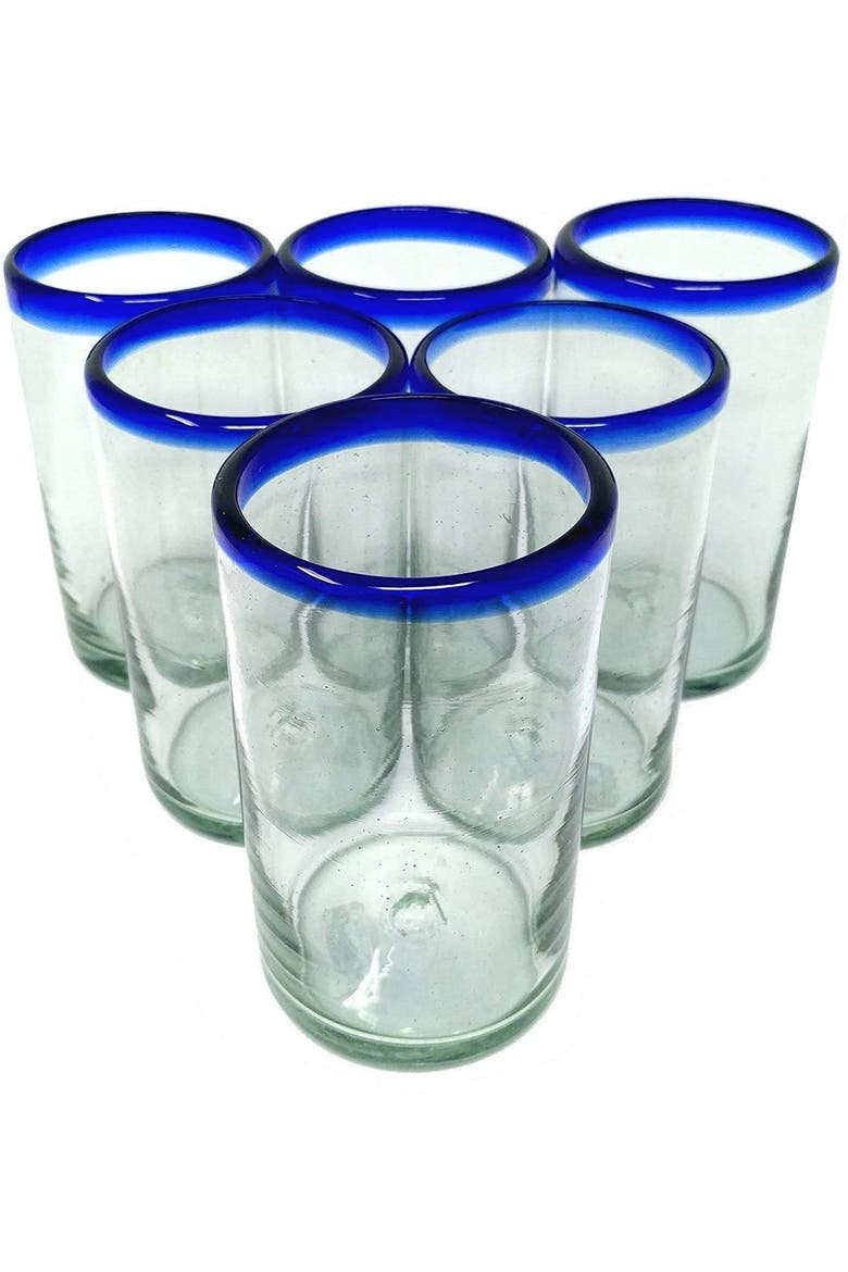 Rim Drinking Glasses - Set of 6, Main, color, Cobalt Rim