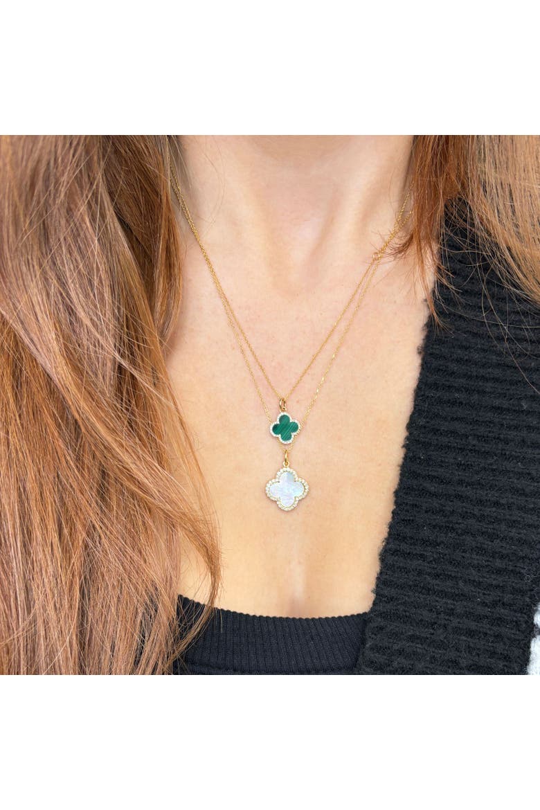 Malachite Diamond Clover Charm, Alternate, color, Malachite