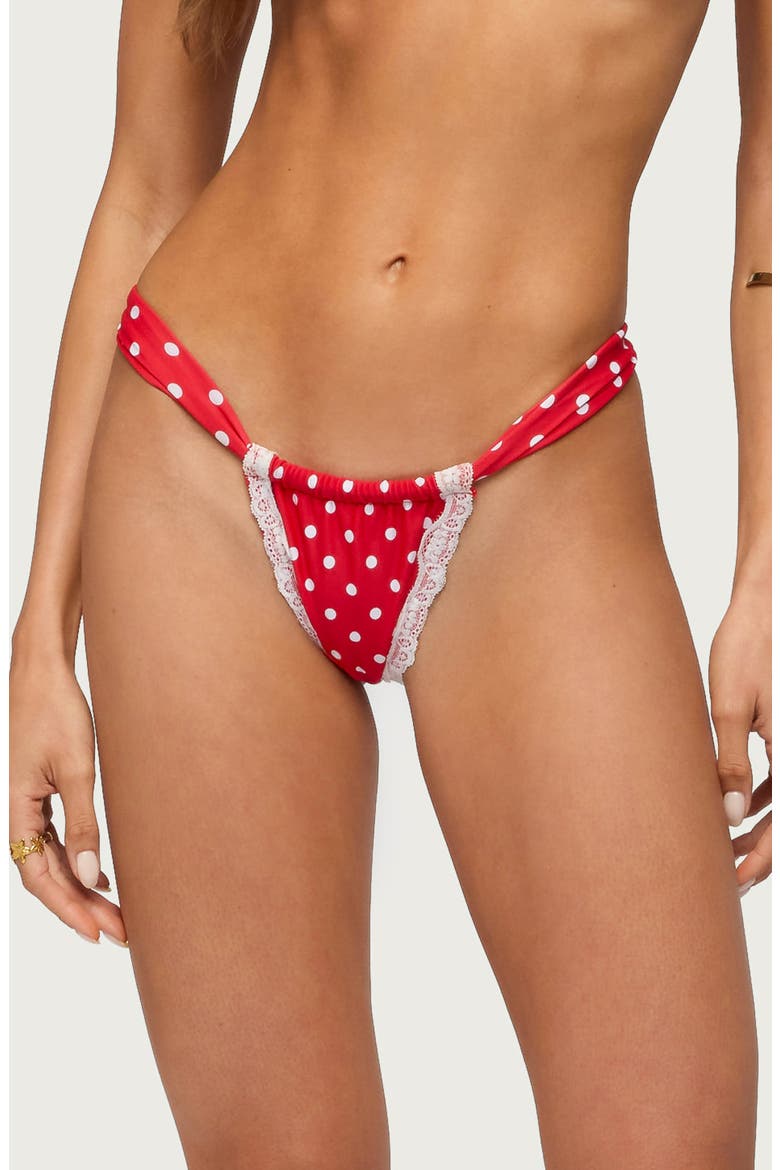 Bina Lacey Polka Dot Bikini Bottoms, Main, color, RED-AND-WHITE