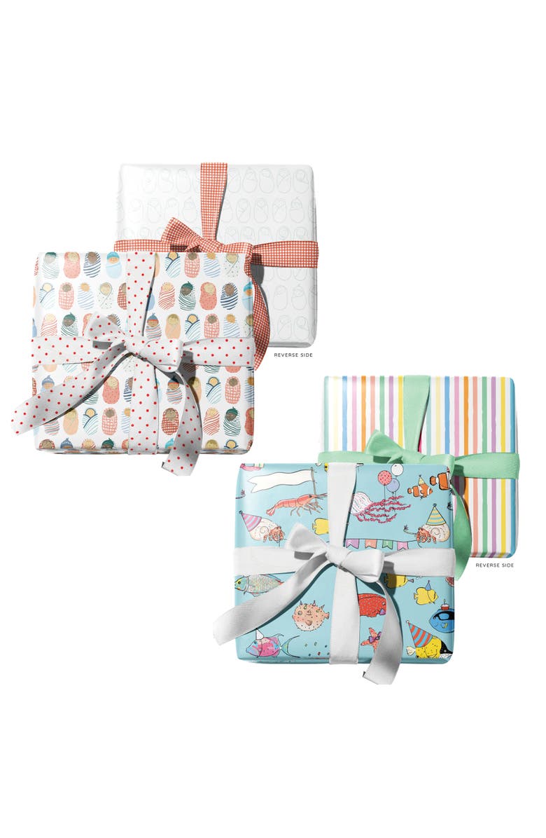 Ramus & Co Eight Sheets Two-Sided "Babies" & "Reef Party" Heavyweight Gift Wrap, Alternate, color, Multicolored