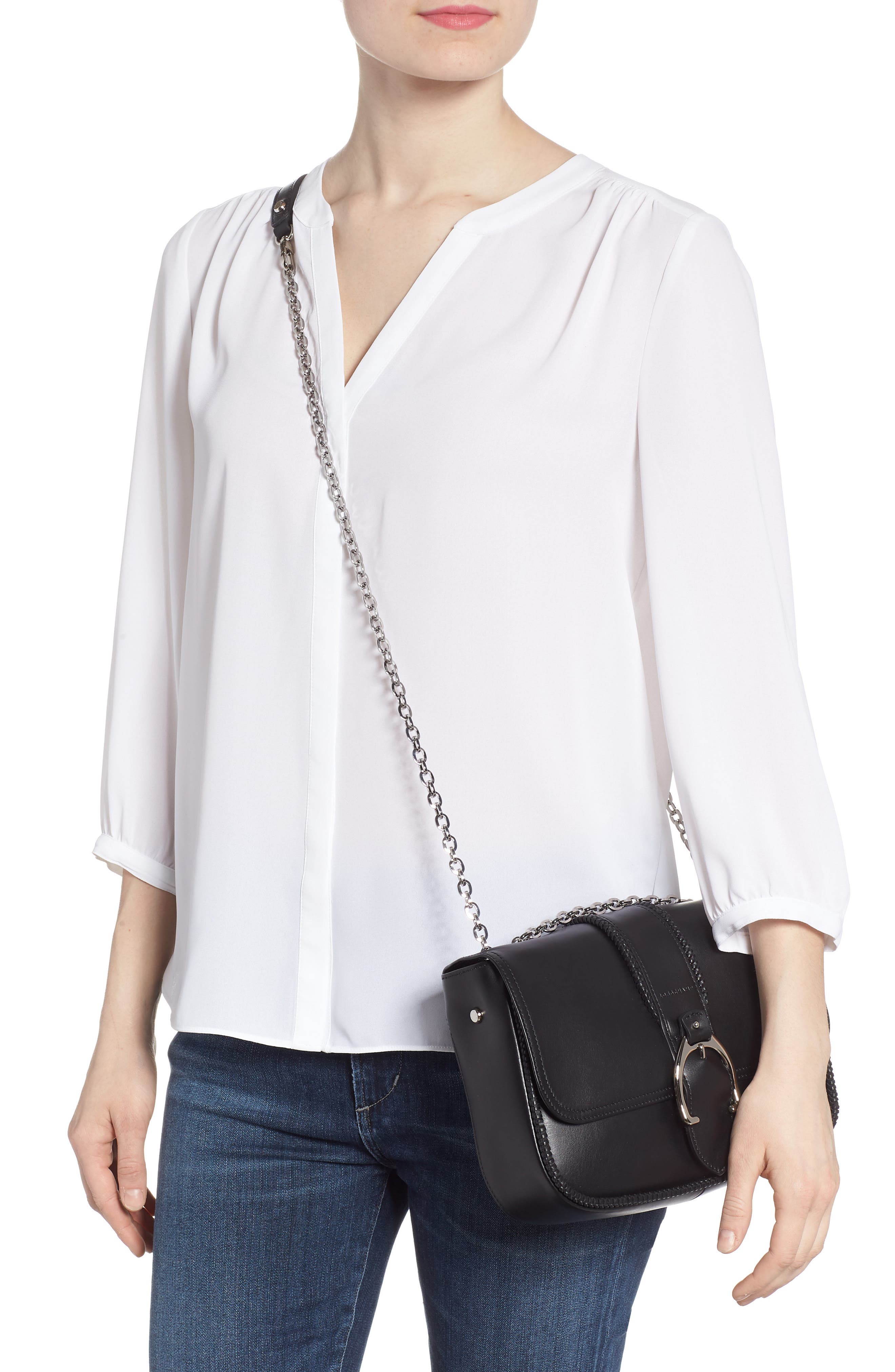 Longchamp Small Leather Crossbody Bag, Alternate, color, Black