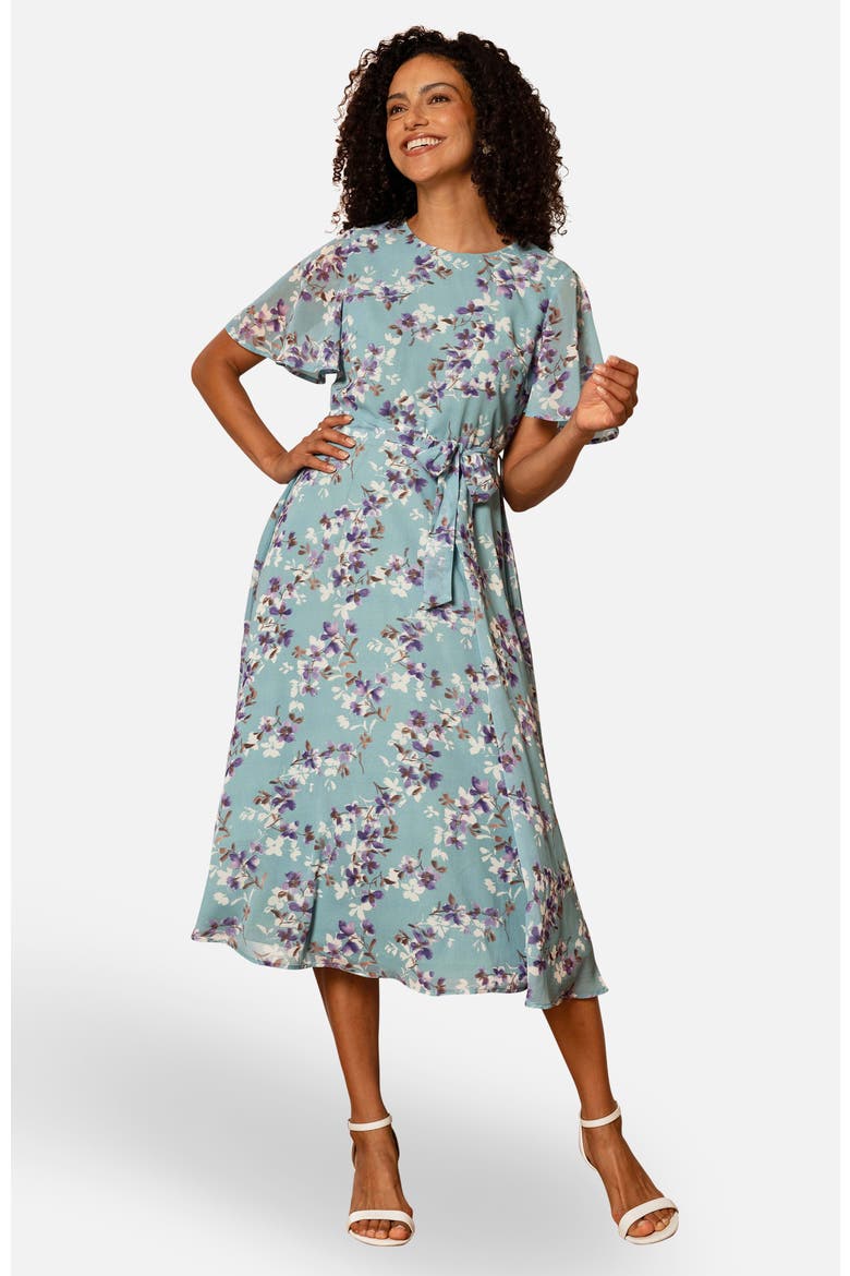 Blossom Print Midi Skater Dress, Main, color, Blue