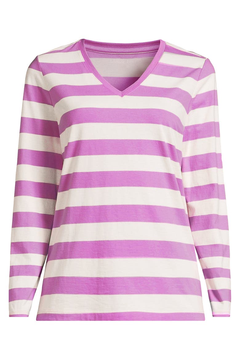 Tall Supima Cotton Long Sleeve V-Neck T-Shirt, Alternate, color, Ivory/Aster Pink Bold Stripe