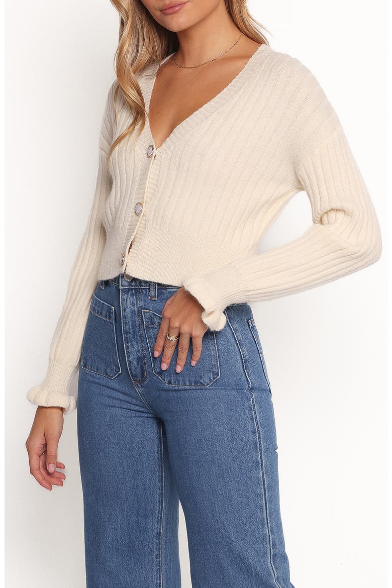 Zana Ruffle Cuff Crop Rib Cardigan, Alternate, color, CREAM
