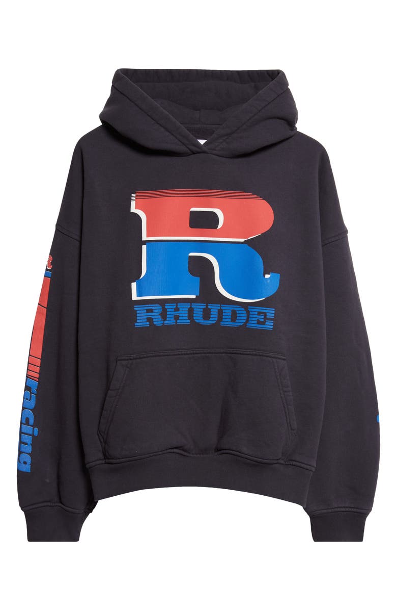 Rhude Split Petrol Logo Graphic Hoodie, Alternate, color, Vintage Black/ Red/ Blue