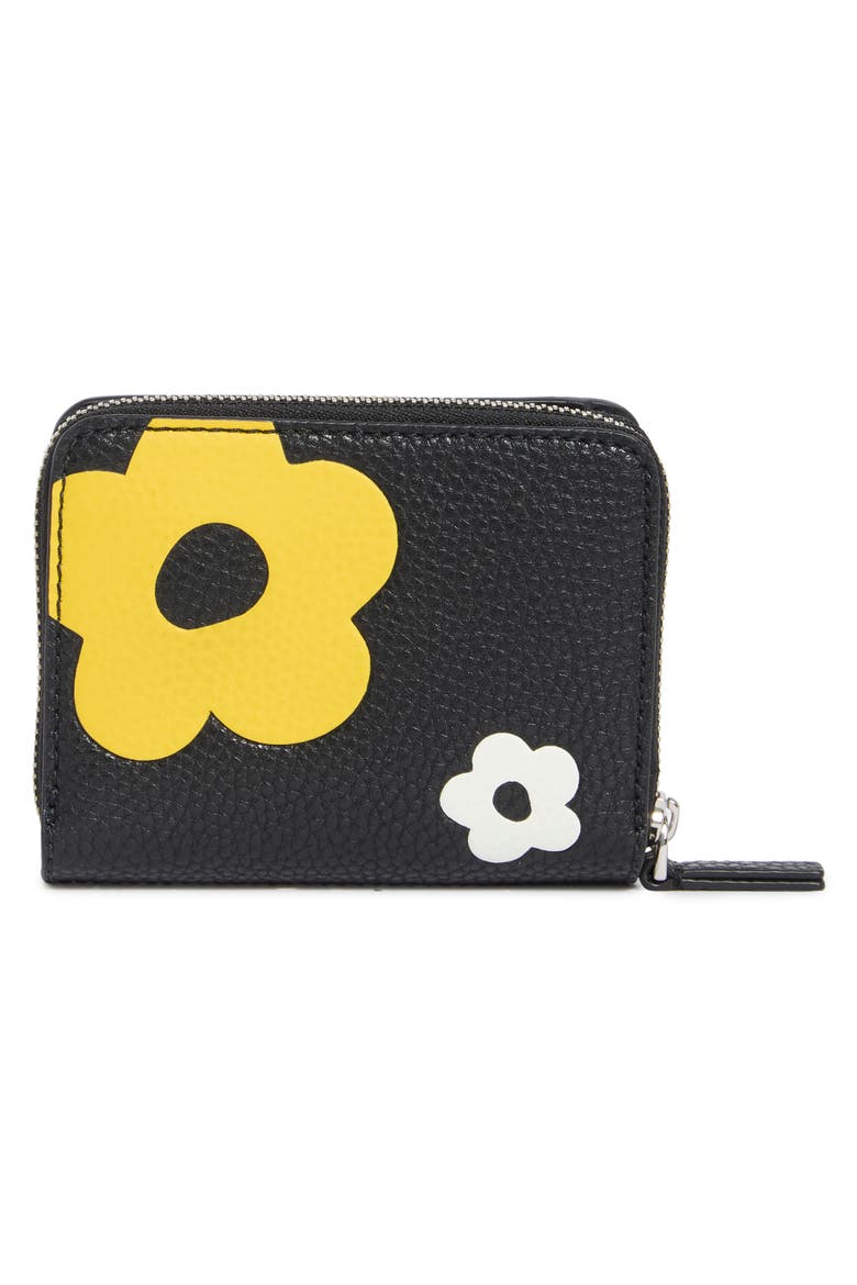 Daisy Print Bold Mini Compact Wallet, Alternate, color, BLACK MULTI
