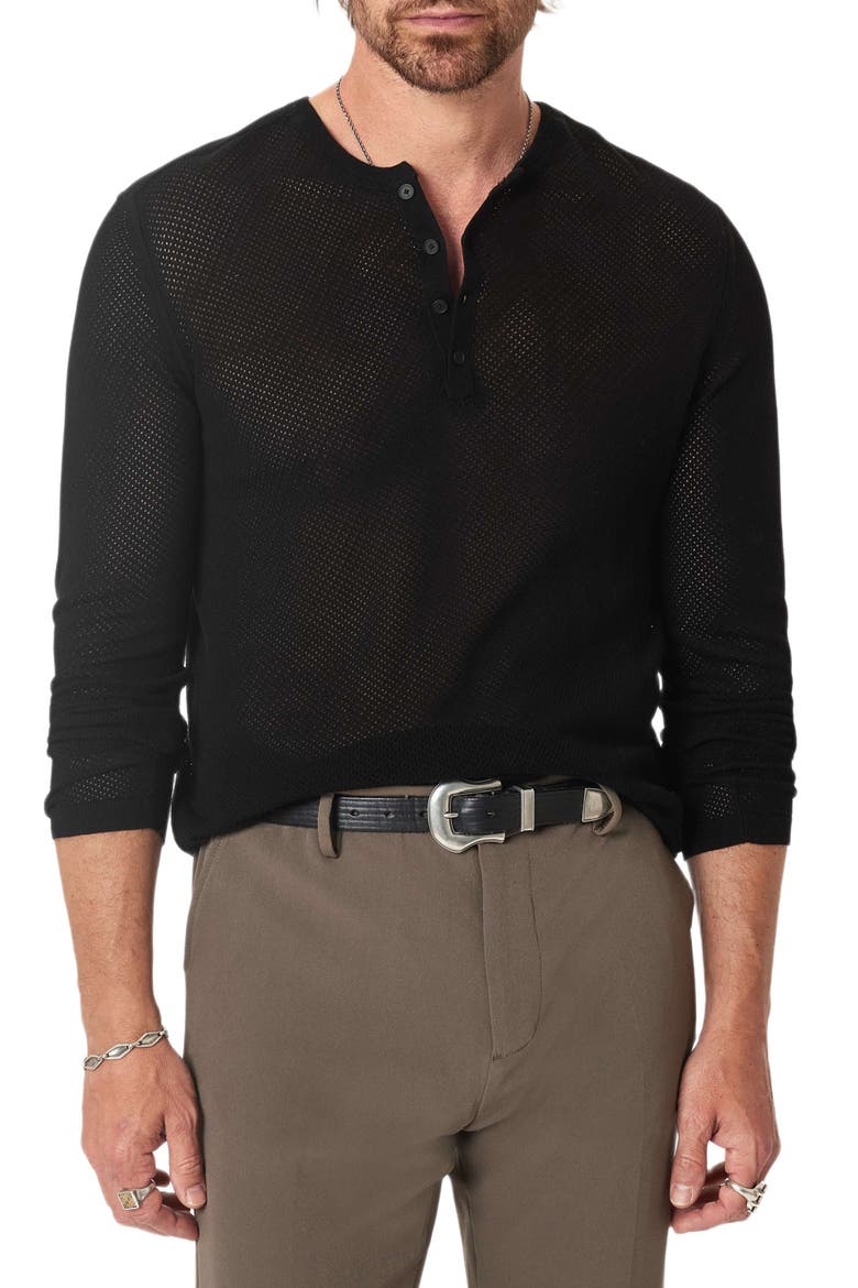 Quinn Long Sleeve Organic Cotton Mesh Henley, Alternate, color, BLACK