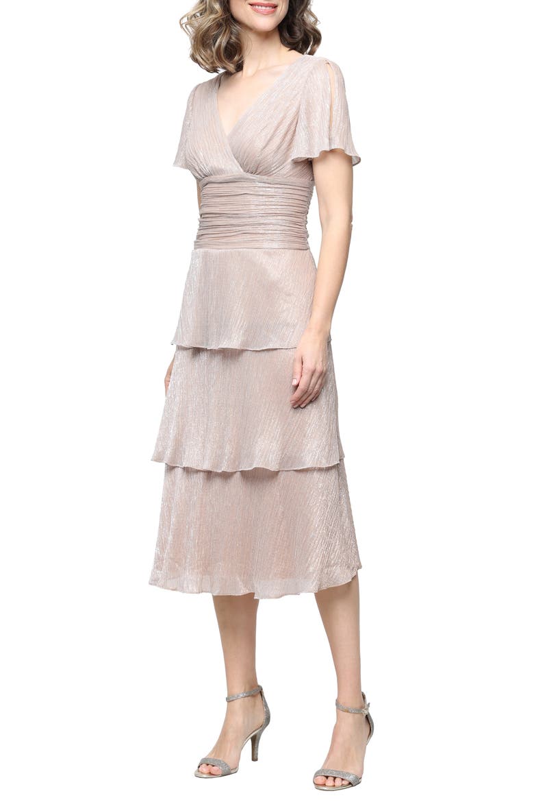 Metallic Surplice Neck Dress, Main, color, GOLD