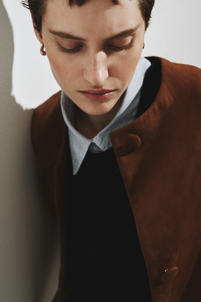 Collarless Jacket, Alternate, color, Brown