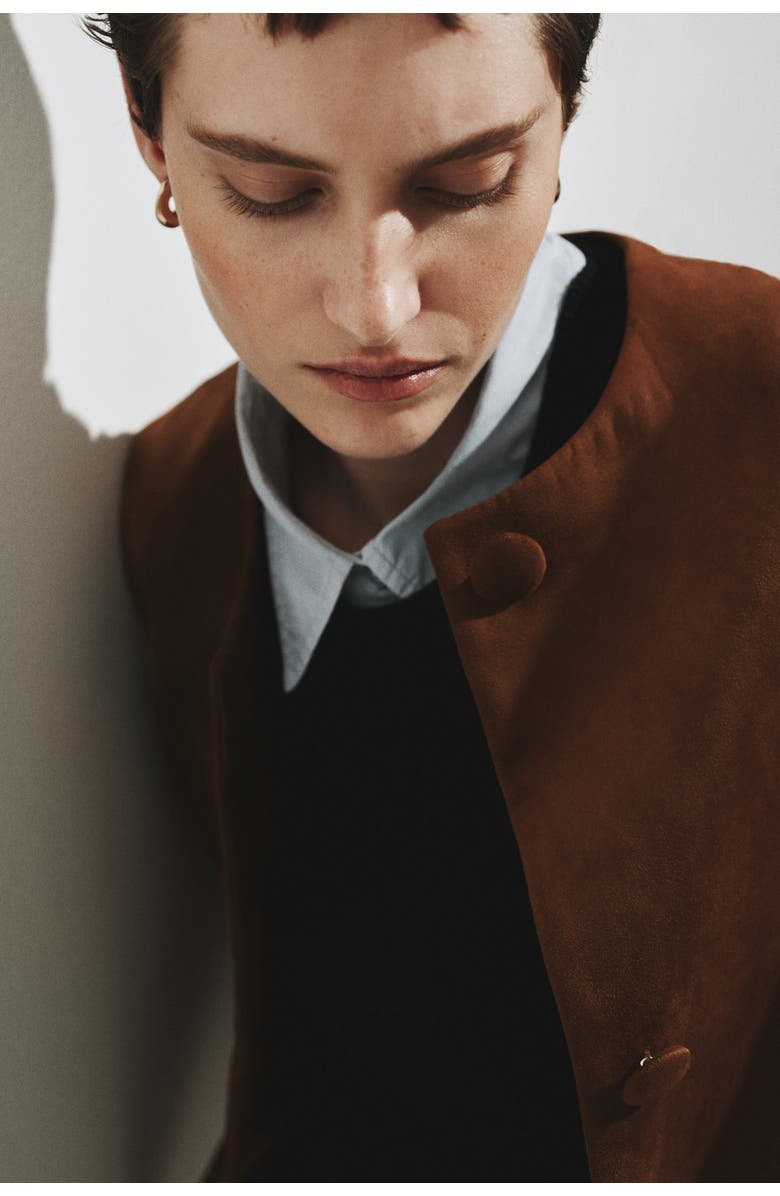 H&M Collarless Jacket, Alternate, color, Brown