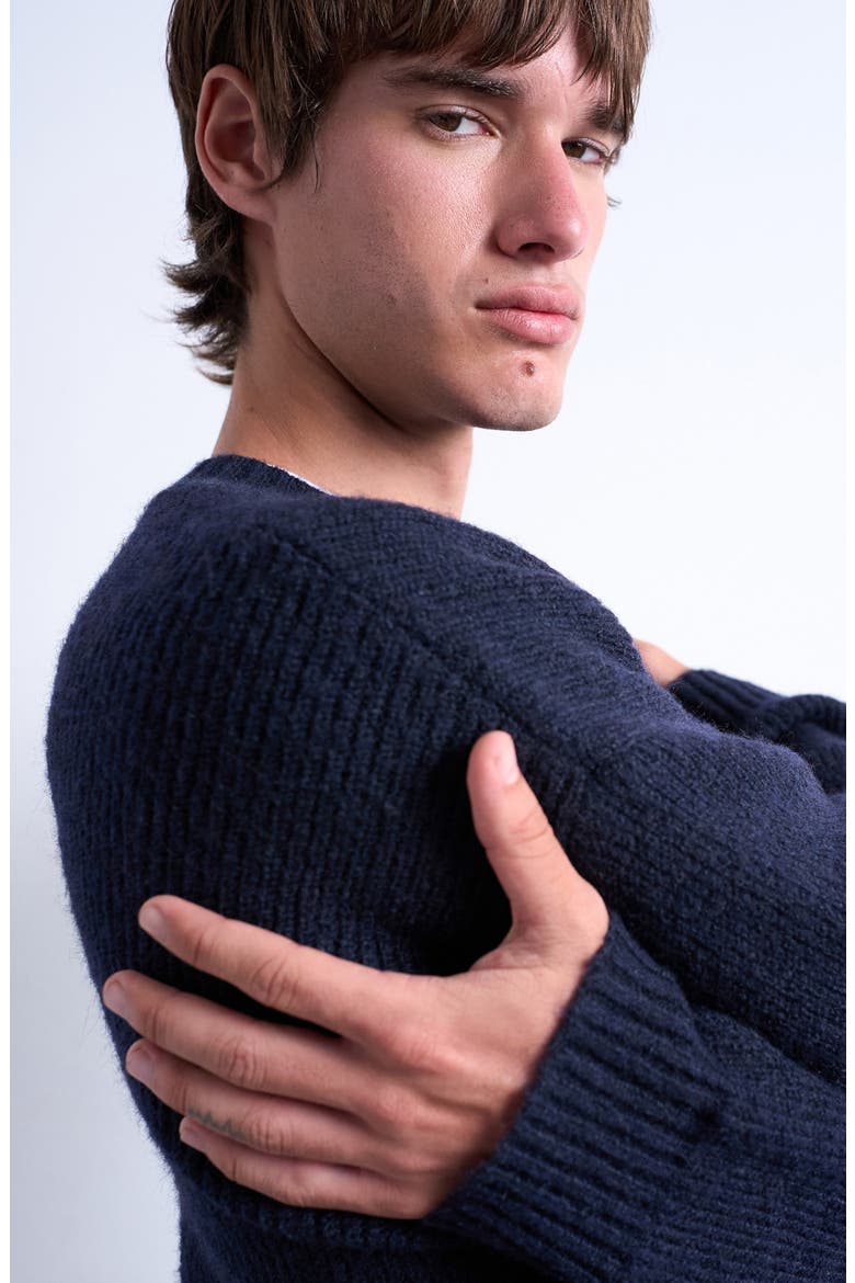 Oversize Rib Crewneck Sweater, Alternate, color, NAVY