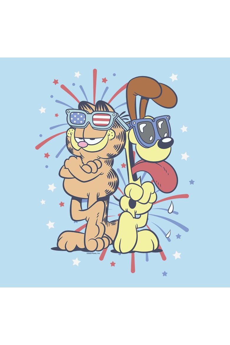 Men's Garfield Patriotic Cat and Dog Celebration  Graphic T-Shirt, Alternate, color, Light Blue