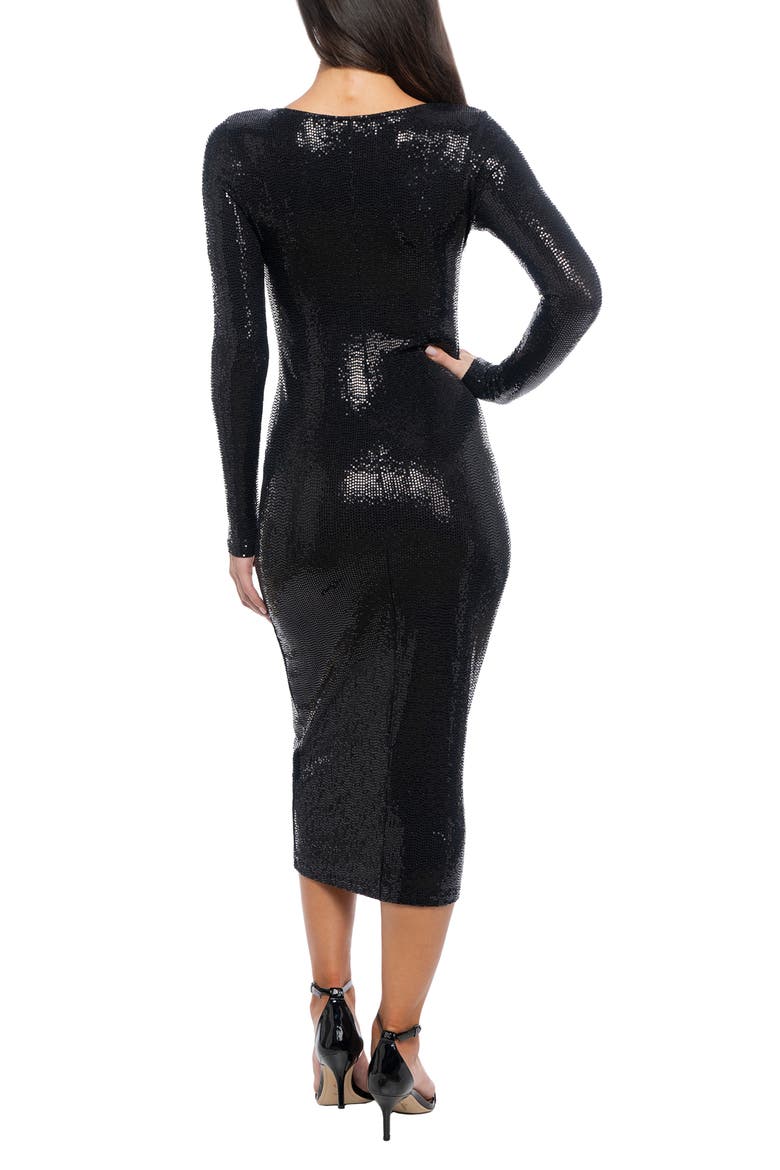Disco Dot Long Sleeve Sequin Midi Dress, Alternate, color, BLACK