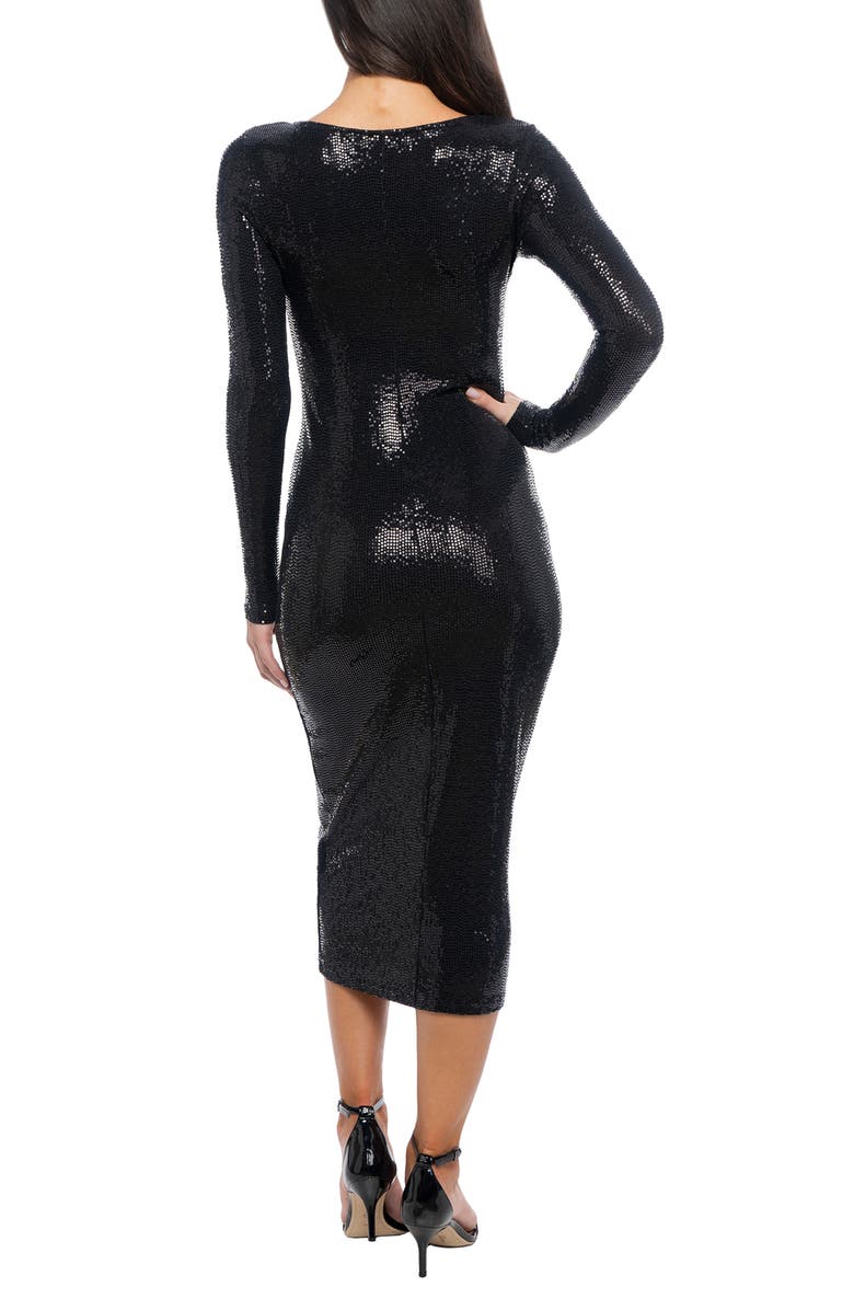 bebe Disco Dot Long Sleeve Sequin Midi Dress, Alternate, color, Black