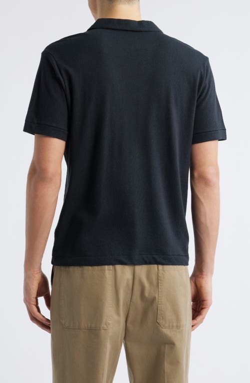 Shop Merz B Schwanen Johnny Collar Linen & Organic Cotton Polo In Deep Black