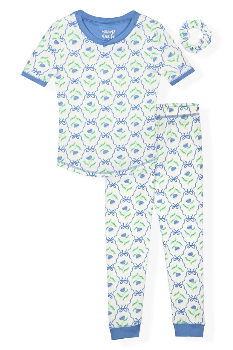 Kids' 2-Piece Fitted Pajamas & Scrunchie Set, Main, color, BLUE