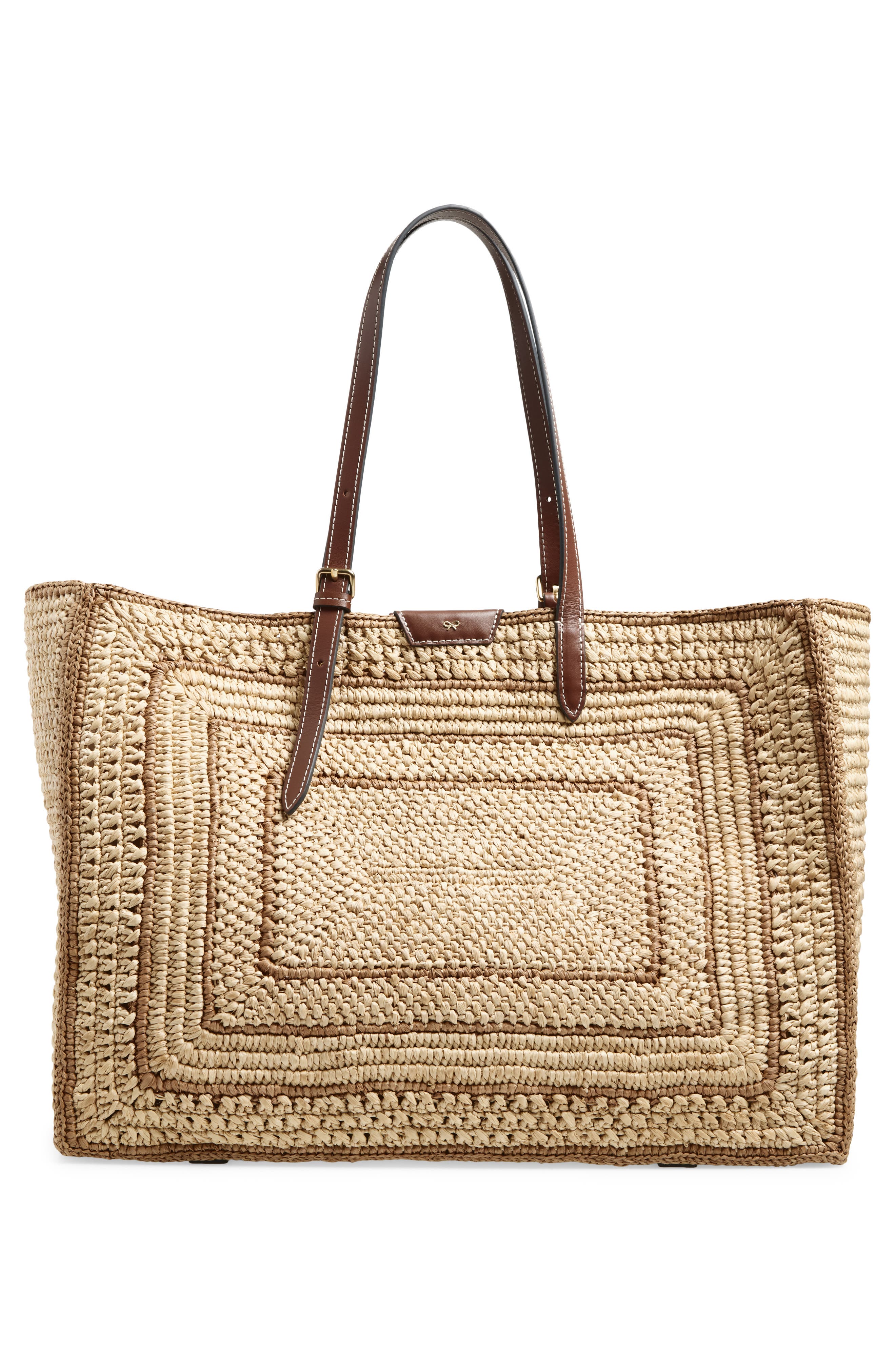 Anya Hindmarch Bow Crocheted Raffia East/West Tote, Alternate, color, Natural