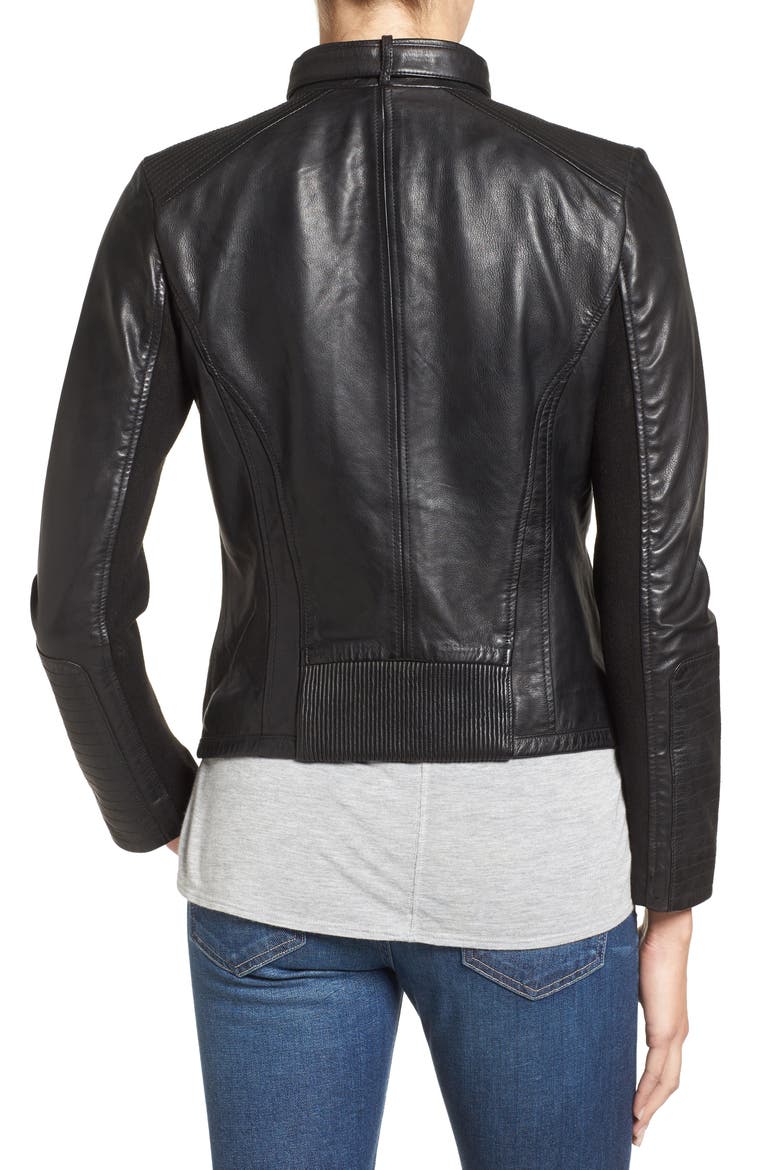 Zip Front Leather Biker Jacket, Alternate, color, BLACK