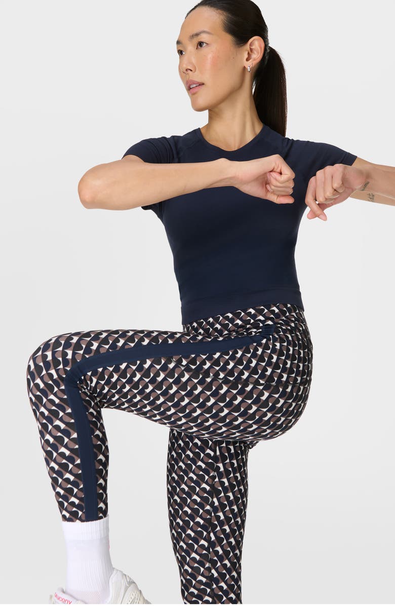 Sweaty Betty Geo Print Side Stripe Leggings, Alternate, color, Black Bauhaus Print