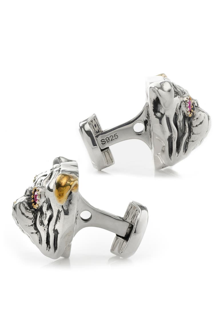 Embellished English Bulldog Cuff Links, Alternate, color, SILVER