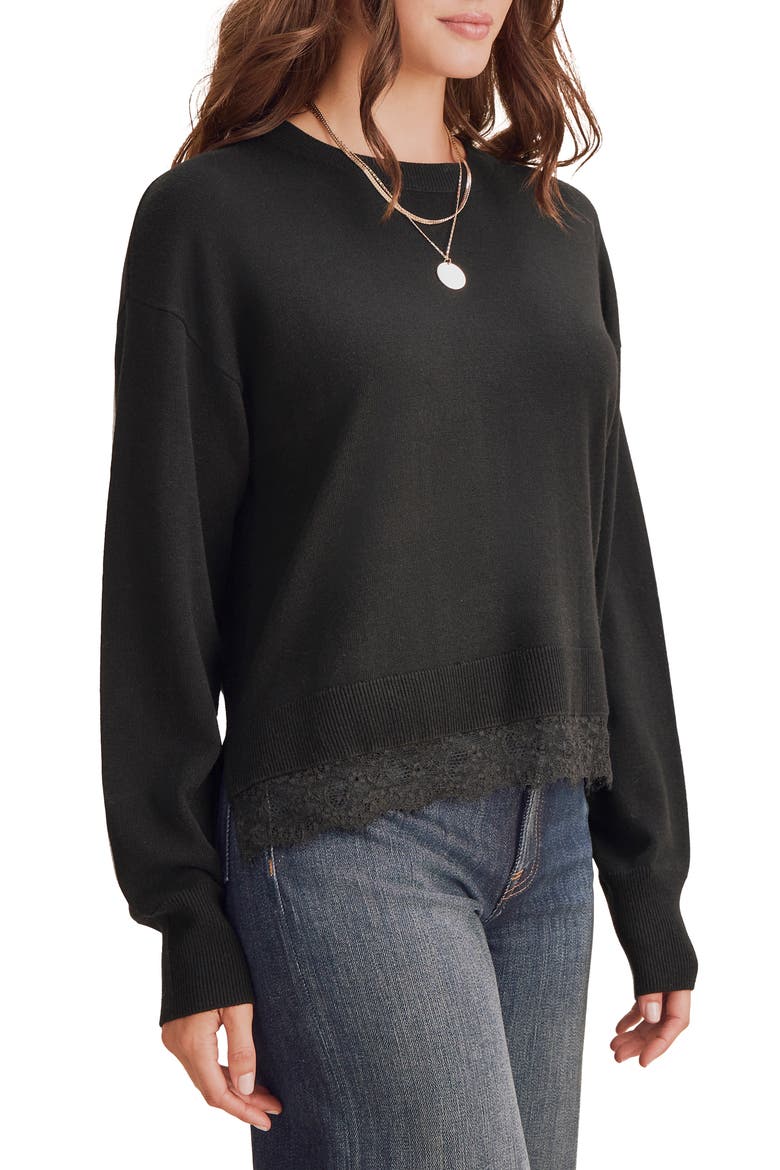 Georgie Lace Trim Sweater, Alternate, color, BLACK