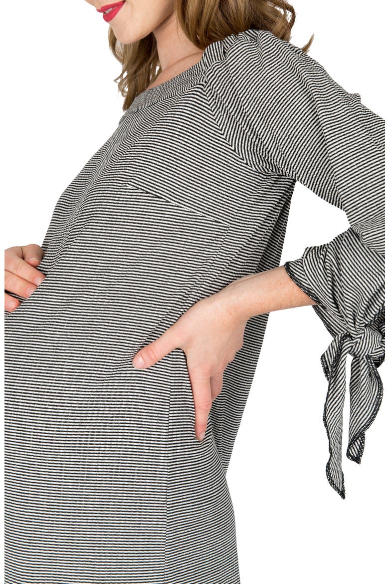 Octavia Off The Shoulder Maternity Dress, Alternate, color, BLACK WHITE STRIPE