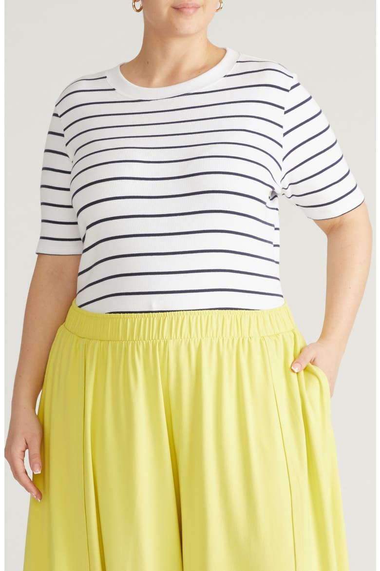 Classic Rib Short Sleeve Top, Main, color, NAUTICAL NAVY STRIPE
