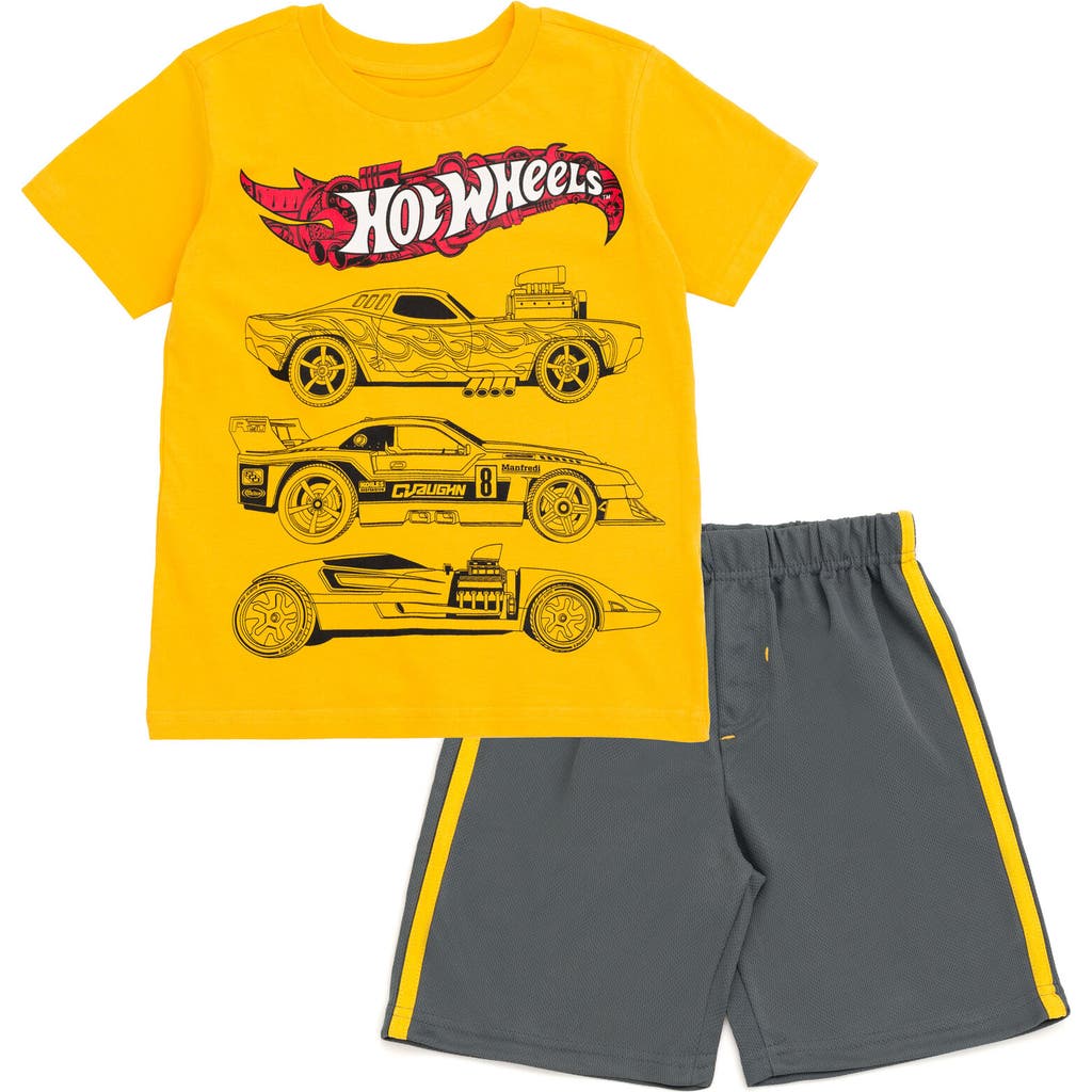 Hot Wheels T-shirt & Mesh Shorts Set In Yellow