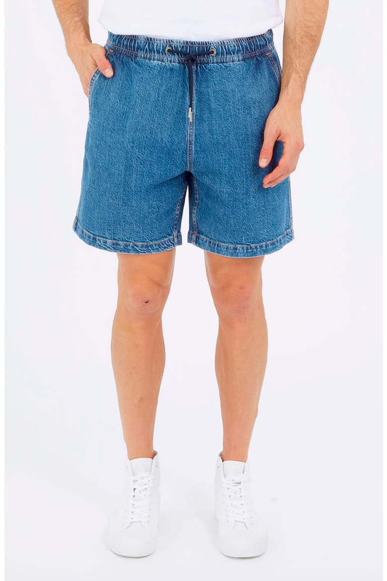 Drawstring Denim Shorts, Main, color, BLUE