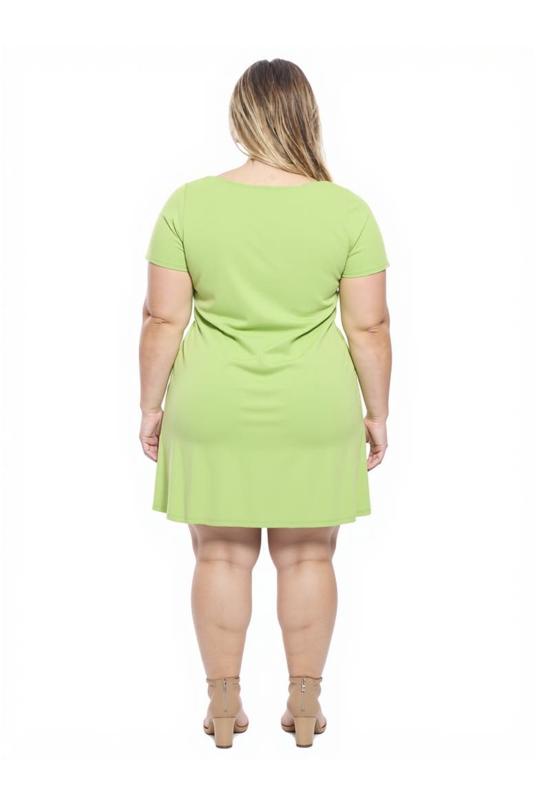Plus Size Solid Short Sleeve Round Neck Mini Shift Dress, Alternate, color, Lime