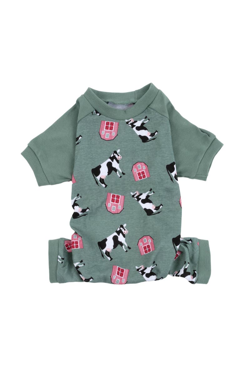Dog Cotton Matching Family Pajamas, Animals & Paw Prints, Alternate, color, Cow Green